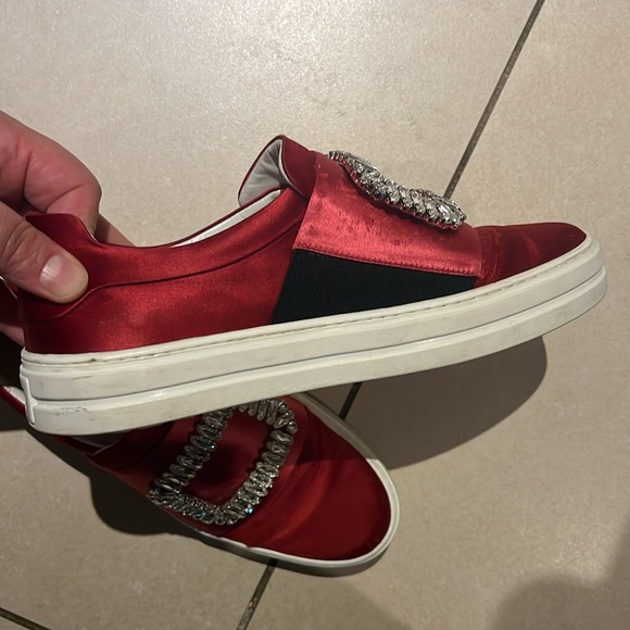 Roger Vivier Sneaky Viv Crystal Embellished Two Tone Satin Slip OnSneakers sz6,5 - Picture 14 of 16